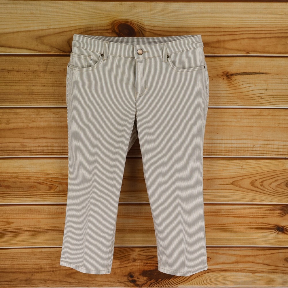 Christopher & Banks Capri Pants Mid Rise Stretch Womens Sz 8P Brown Striped NWT